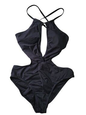 La Blanca Black Cutout Monokini Swimsuit size 14 New Tummy control Shaping Swim
